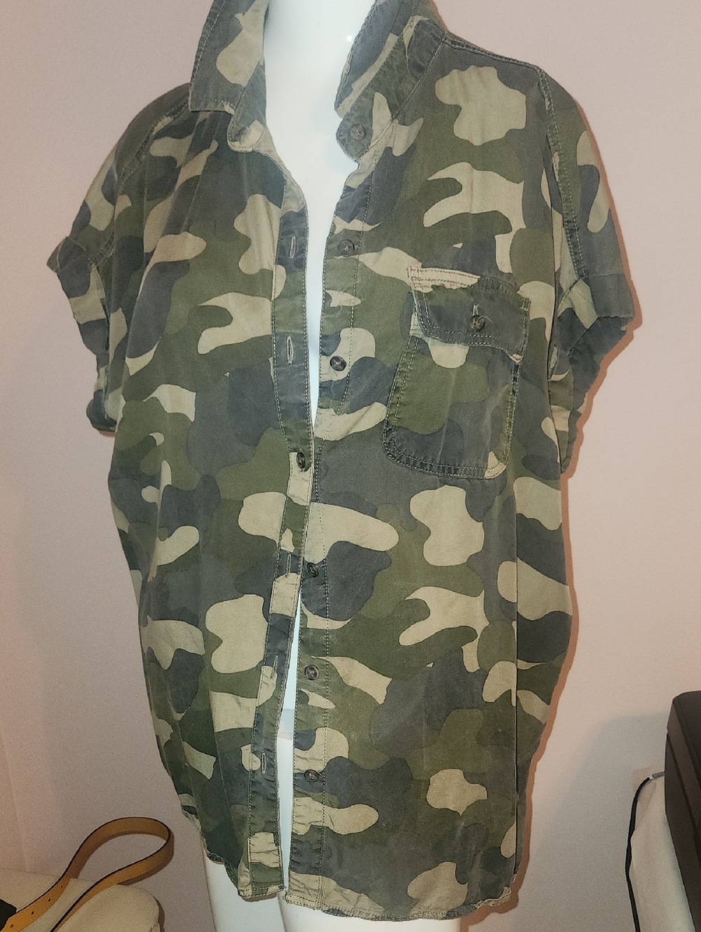C&C California Camouflage Short Sleeve Button-Up Shirt Jacket - Green Camo
